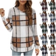 thumbnail image 5 of qucoqpe Womens Fall Fashion Plaid Print Tops Loose Fit Crewneck Long Sleeve Shirts Trendy Tunic Blouse for Women, 5 of 5
