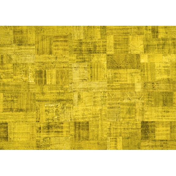 Ahgly Company Machine Washable Indoor Rectangle Patchwork Yellow Transitional Area Rugs, 7' x 9'