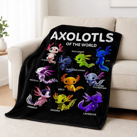 Axolotl Fleece Throw Blanket, 280 GSM Polyester, Machine Washable, 4 Sizes