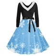 thumbnail image 1 of TIMIFIS Robes de Noël pour Femmes Imprimé de Noël Laid Robes Ligne A Robe de Bal Col en V Manches Longues Plissée Rétro, 1 of 3