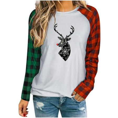 

Ziloco Fashion Woman Round Neck Long Sleeve T-Shirt Autumn Printing Loose Blouse Tops orange long sleeve shirt women corset tops Blue XL