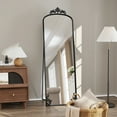 thumbnail image 3 of HLR 65"x21" Black Arched Full Length Mirror with Carved Metal Frame, Body Dressing Floor Standing Mirrors, 3 of 7