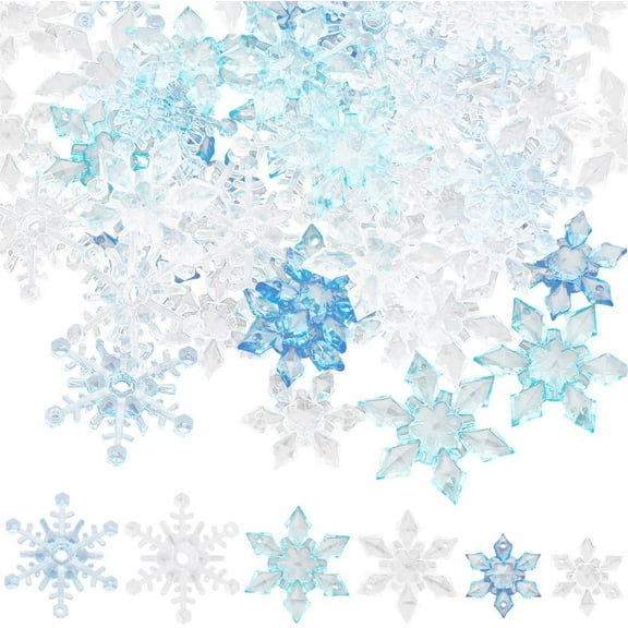 60Pcs 6Styles Christmas Snowflake Beads Assorted Transparent Clear Blue Acrylic Crystal Connector Charms Links Loose Bead