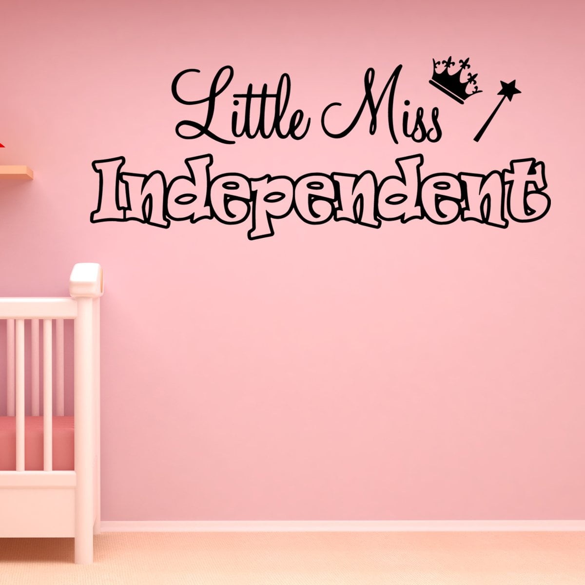VWAQ Little Miss Independent Nursery Wall Decals Girls Room Decor Wall Art Stickers (13'H x 30'W Black)