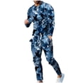 thumbnail image 3 of BiZtdJrK 2 Piece Sets for Men Fashion Camouflage Print Tracksuits Casual Round Neck Long Sleeve Blouses Tops and Joggers Pants with Pockets Matching Set Dark Blue M, 3 of 8