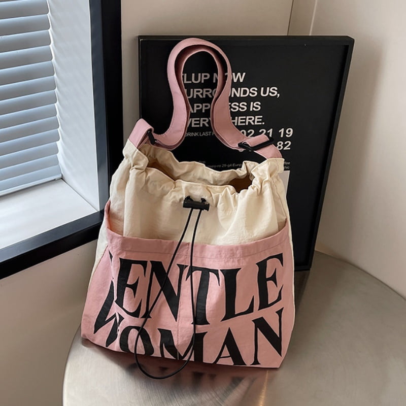 Gentlewoman® Aesthetic Canvas Tote Bag Crossbody Bags with Inner Pocket for Women, Large Capacity Shoulder Bag for Travel Work Sport，White and pink