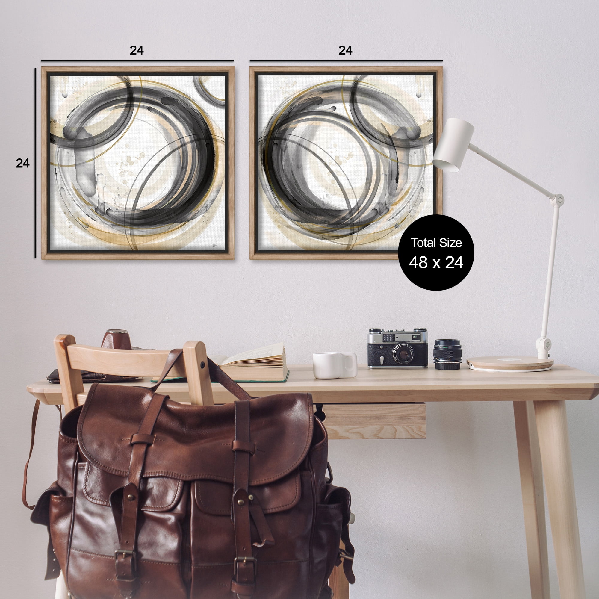 Stupell Industries Concentric Circles Pattern Abstract Painting Brown Floater Framed Canvas Art Print Wall Art, 25 x 25, Set of 2