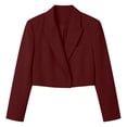 thumbnail image 4 of Guieoi Fall Blazer for Women Long Sleeve Cropped Notched Lapel Hidden Buttons Business Casual Office Jacket with Shoulder Pads And Lining Red L, 4 of 7