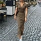 thumbnail image 1 of Puntoco Moda Mujer Verano Elegante Temperamento Moda Sexy Solapa Manga Corta Vestido Con Abertura Marrón L,Regalos Para Mujer Joven, 1 of 8
