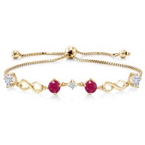 Gem Stone King Keren Hanan 18K Yellow Gold Plated Silver Women Adjustable Infinity Tennis Link Bracelet Ruby Moissanite (2.17 Cttw)