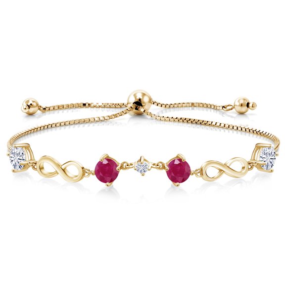 Gem Stone King Keren Hanan 18K Yellow Gold Plated Silver Women Adjustable Infinity Tennis Link Bracelet Ruby Moissanite (2.17 Cttw)