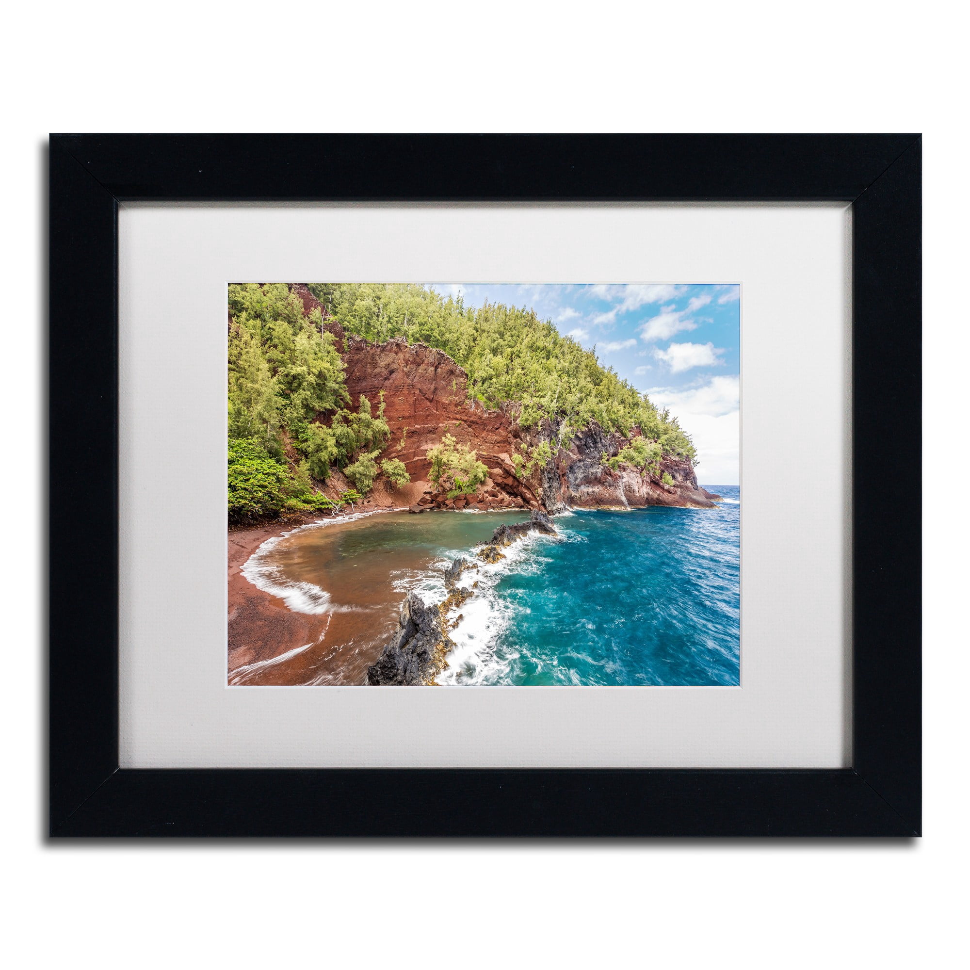 Trademark Fine Art 'Red Sand Beach Maui' Canvas Art by Pierre Leclerc, White Matte, Black Frame