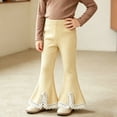 thumbnail image 2 of ZACPNCV Girls Ribbed Knit Flare Pants Elastic Waist Lace Trim Bootcut Bell Bottom Trousers Casual Stretch Leggings for Little Girls 2-3Years Beige, 2 of 5