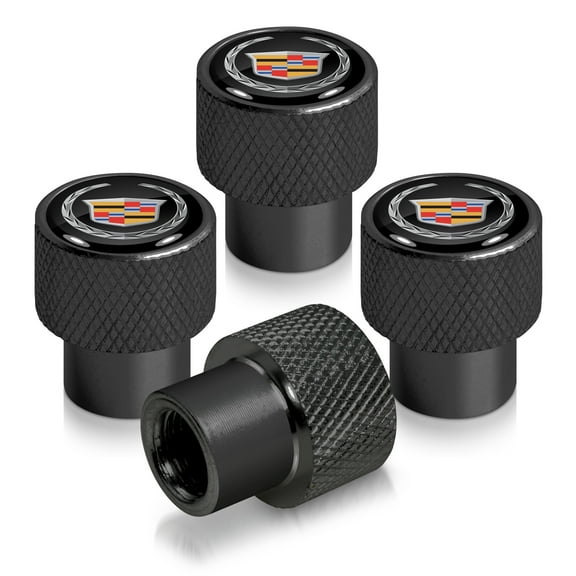 Cadillac Logo in Black on Black Aluminum Tire Valve Stem Caps