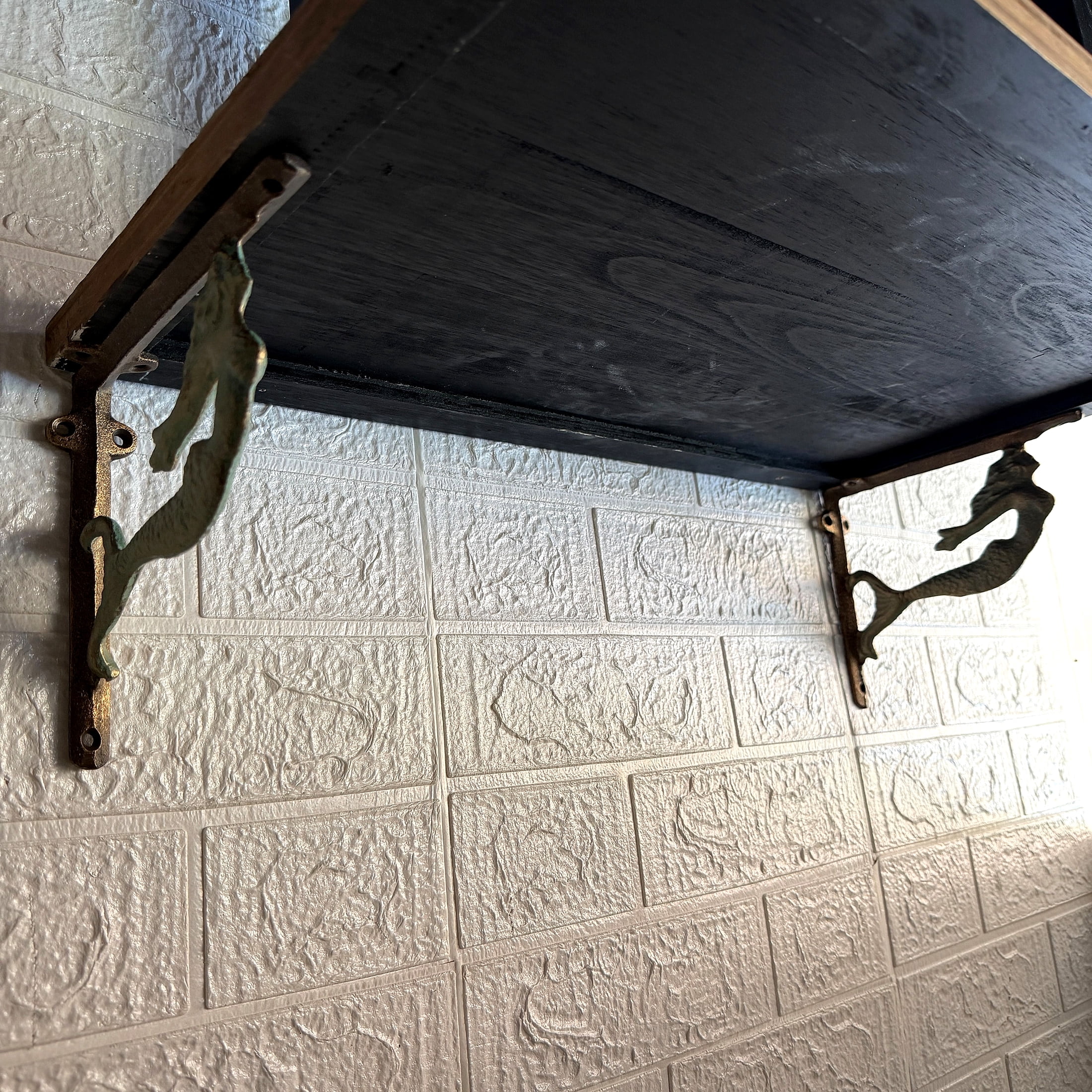 Zeckos Verdigris and Bronze Cast Iron Swimming Mermaid Metal Shelf Bracket Set of 2
