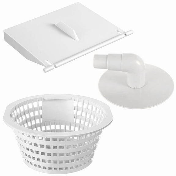 Skimmer Replacement Compatible with 8926 Weir Door Flap and 8928 Pool Skimmer Basket 8929 Pool Skimmer Skim Vacuum Plate,1 * skimmer 1 * cover 1 * elbow,White