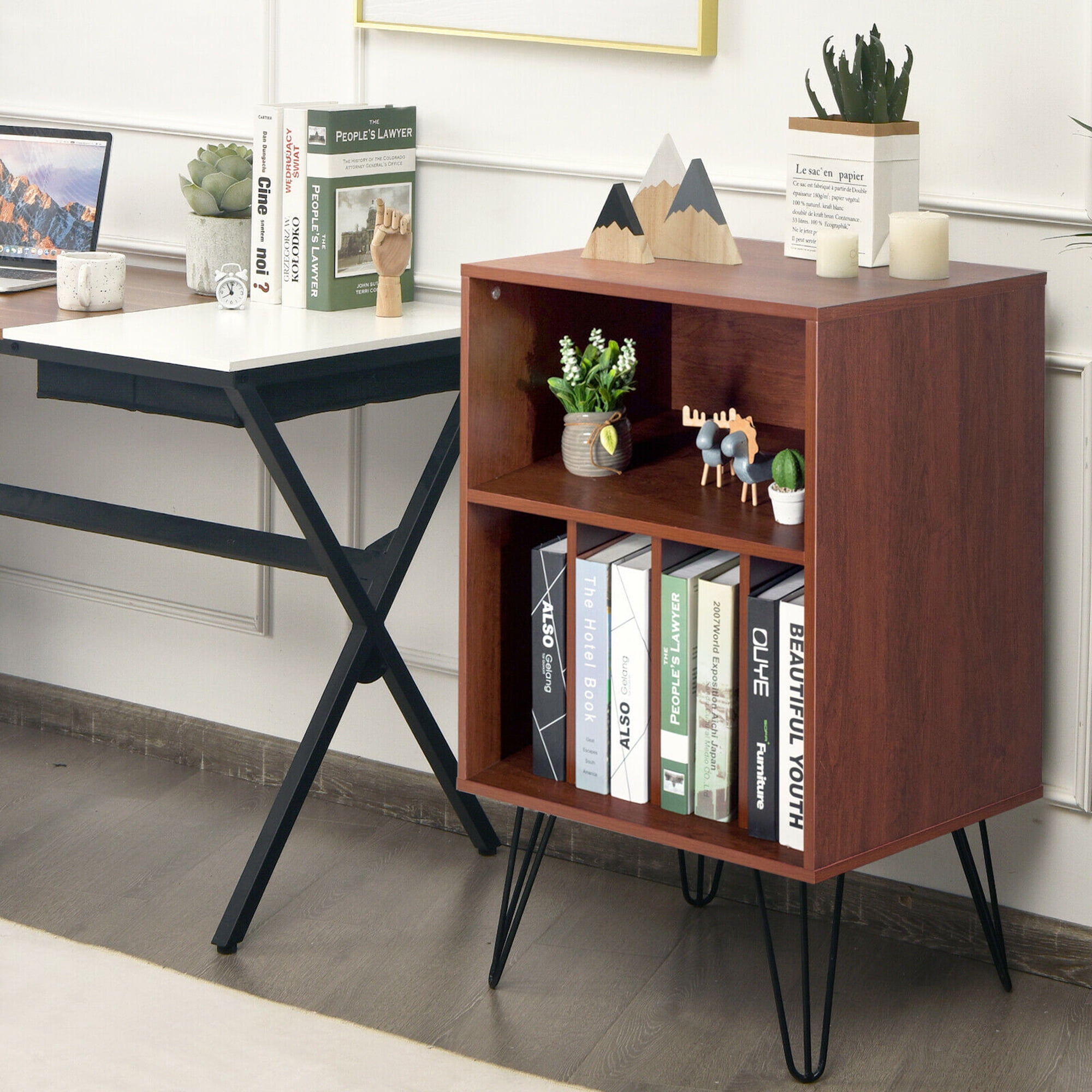Gymax File Cabinet Display Bookshelf Bedroom with Split Storage Standing