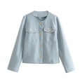 thumbnail image 1 of RXIRUCGD Nouvelle Veste Décontractée Mode pour Femmes à Boutons Manches Courtes Longues, Bleu, Taille : L, 1 of 3