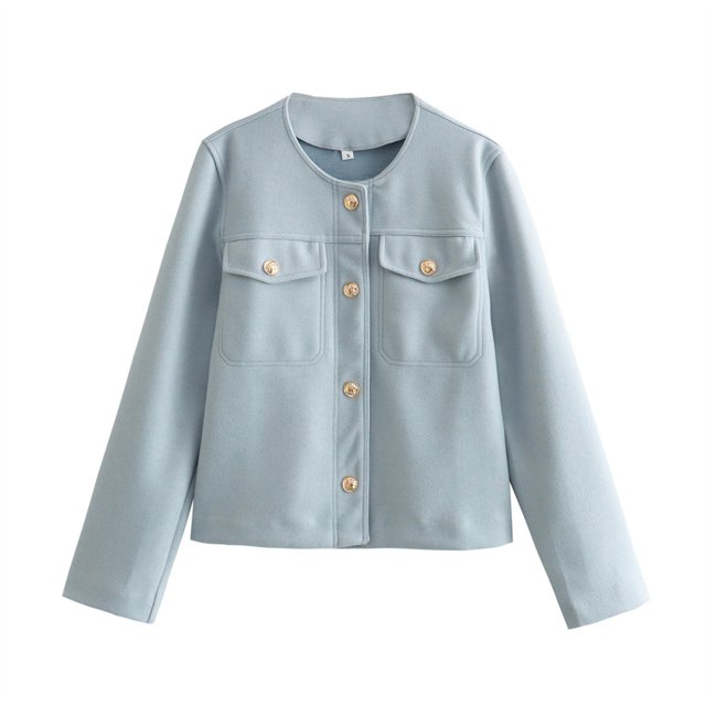 RXIRUCGD Nouvelle Veste Décontractée Mode pour Femmes à Boutons Manches Courtes Longues, Bleu, Taille : L