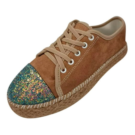 

ZIZOCWA Silver Shoes For Women Wedge Wide Foot Casual Round Single Toe Shoes Comfortable Lace-Up Sequin Women S Flat Breathable Women S Casual Shoes Lady Platform Shoe