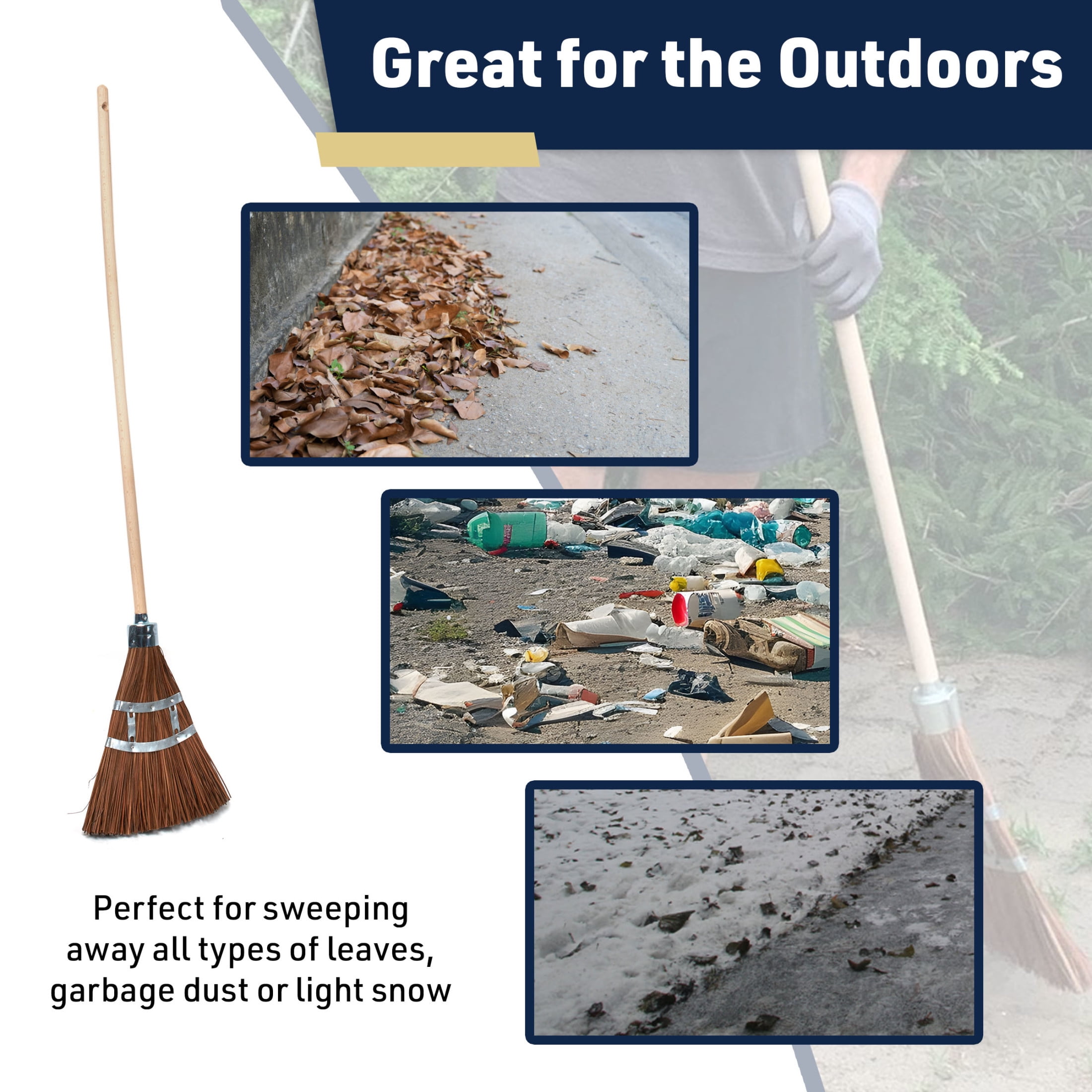 Kings County Tools 57” Outdoor Broom with 12” Wide Natural Bristle Brush