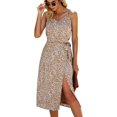 thumbnail image 1 of Robes pour Femmes - Sexy Col en V Bretelles Spaghetti Imprimé Floral Léopard Fendu Robe Tulipe Midi avec Ceinture, 1 of 6