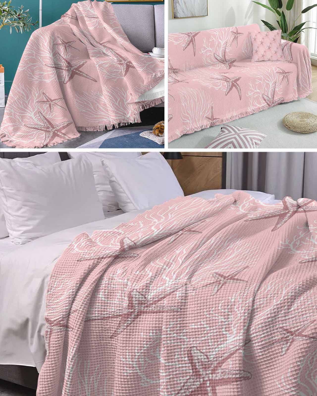Pink Starfish Sofa Couch Covers for Dog,Washable Sectional Couch Slipcoverfor Loveseat with Tassels,Coastal Ocean Coral Sea Nautical Beach Non Slip Sofa Throw Cover Blanket Large 71''x102''