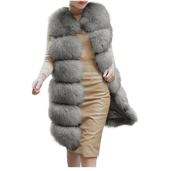 pbnbp Women's Luxury Faux Fur Vest Winter Warm Fuzzy Sleeveless Faux Fur Jacket Coat Open Front Thicken Vests Outerwear