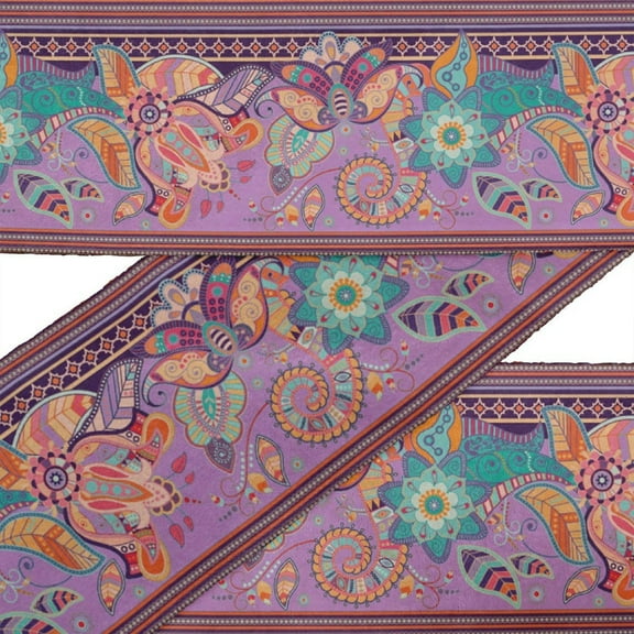 IBA Indianbeautifulart Black Stripe|Leaves & Floral Artistic Fabric Laces For Crafts Printed Velvet Trim Fabric Sewing Border Ribbon Trims 9 Yards 3 Inches