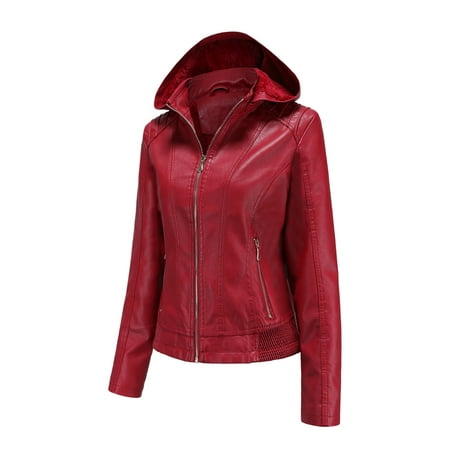safuny Clearance Coats for Women Dressy Loose Zipper Leather Cardigan With Pocket For Elegant Fall Fashion Shacket Jacket Lapel Comfy Casual Solid Color Red M