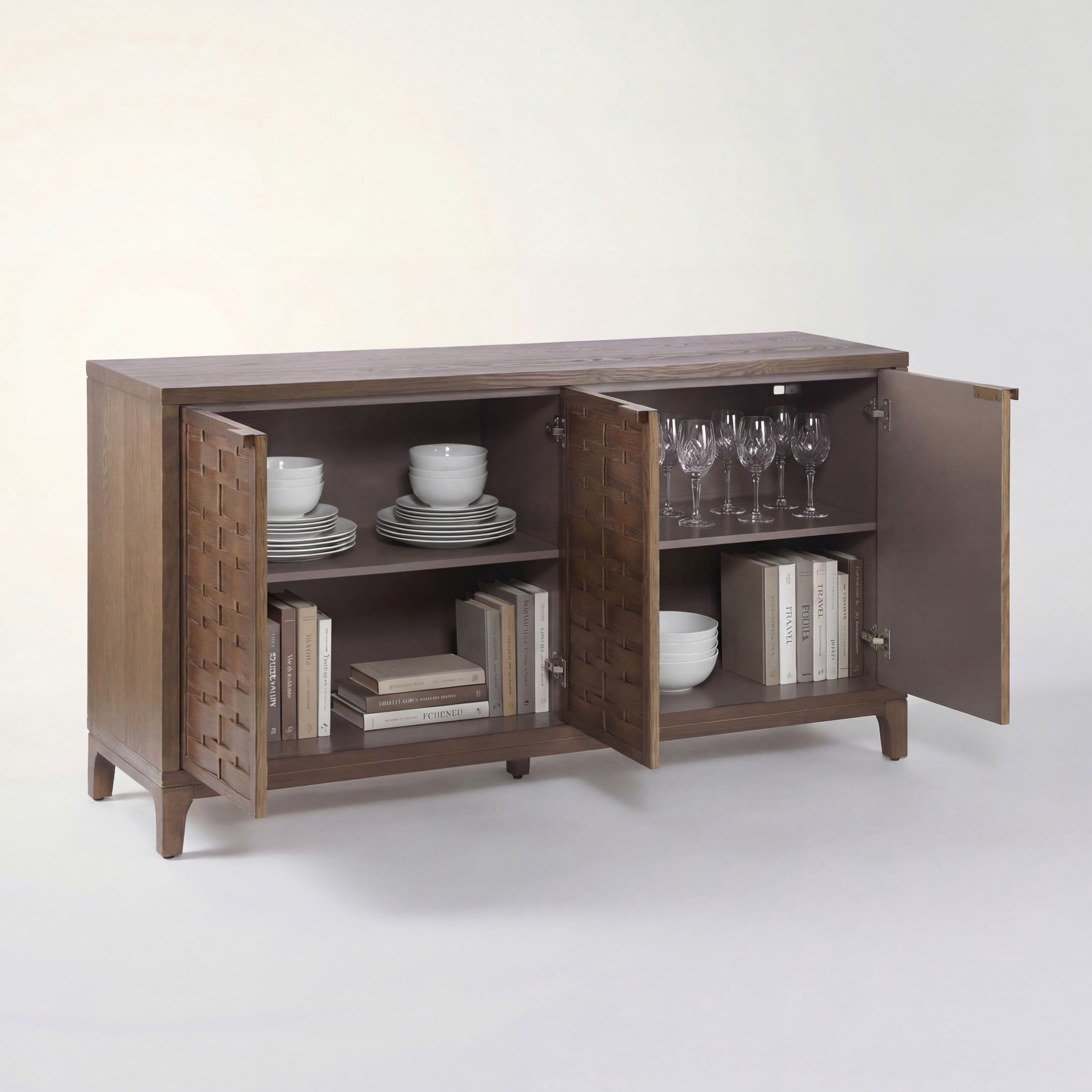Christopher Knight Home 59" Modern Sideboard Storage Cabinet with Woven Fronts, 4 Doors, Brown