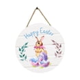 thumbnail image 1 of Adorno colgante de madera con diseño de conejito de Pascua redondo para patio, interior y exterior Estilo A, 1 of 9