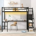 thumbnail image 5 of DreamBuck Full Size Loft Bed with L-shaped Desk and Storage Staircase, Metal Loft Bed Frame with Wardrobe and Adjustable Shelf, Full Loft Bed with LED Light and USB Port for Teens, Adults, 5 of 9