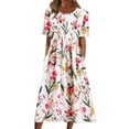 thumbnail image 1 of DEBGFS Robes d'Été pour Femmes Boutonnées avec Poches Grande Taille Bohème Décontractée Longue Robe Maxi Imprimé Floral Manches Courtes Col en V Longueur sous le Genou Évasée Ligne A Maison Ample Robes Soleil,26#lightblue,m, 1 of 9