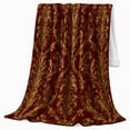 thumbnail image 2 of Classical Gold Damask Ornate Leaf Pattern Orange Artistry, Cozy Botanical Garden Scene, Warm Flannel Blanket for Sunroom and Reading Nook, Garden Lovers Appreciation Gift, Artistic Home Decor, 2 of 9