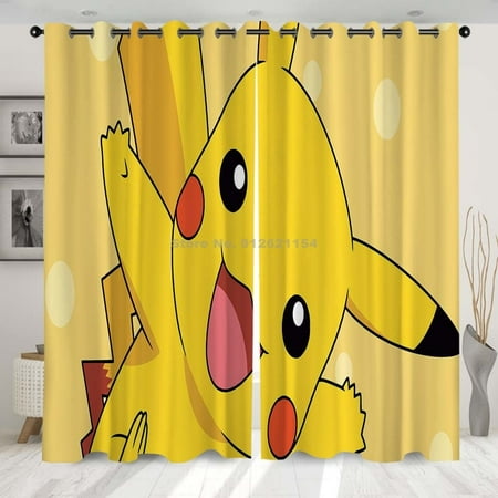 Pikachu Pokeman Yellow Animie Cartoon Kawaii Blackout Curtains Window ...