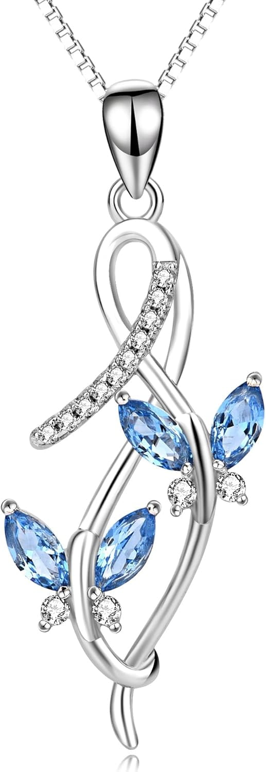 SISGEM Anniversary Jewelry Gifts for Her, 925 Sterling Silver Infinity Butterfly Pendant Necklace with Birthstone Crystal from Austria, Birthday Christmas Jewelry for Women 18 Inches (Gift Box)