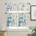 thumbnail image 2 of Christmas Snowman Kitchen Curtains and Valances Set, Bird Snowflake Winter Blue Linen Texture Rod Pocket Window Valance Window Curtain Panels for Living Room Bedroom Laundry, 27.5x36in, 3 Pieces, 2 of 7