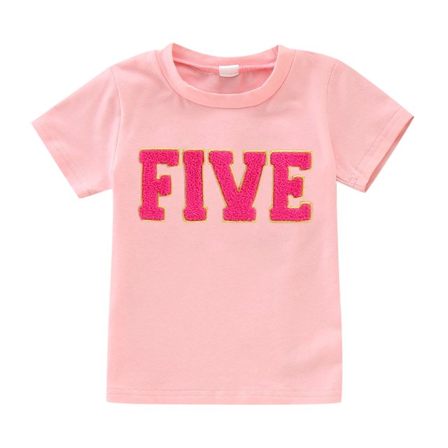 Gibobby blusas y camisas para Niñas Camisas para cumpleaños de niños, camiseta de manga corta con bordado de letras, Tops de regalo para niños y niñas (Rosa, 18-24 Meses)