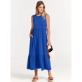 thumbnail image 6 of Women Summer Casual Sleeveless Crewneck Sundress Aline Flowy Tiered Maxi Long Beach Dress Vacation Outfits Blue S, 6 of 8