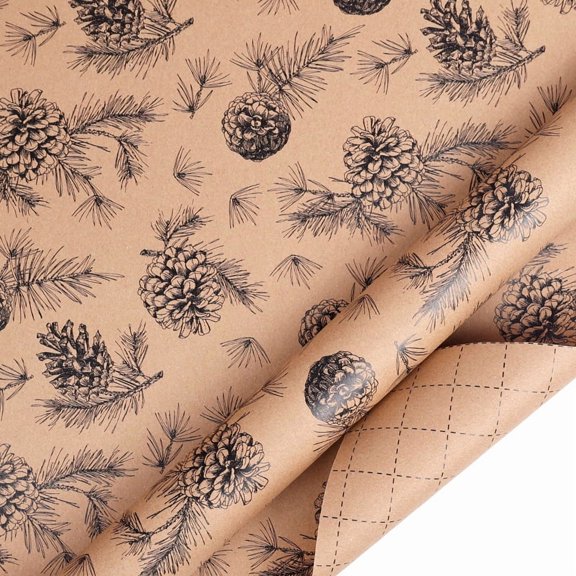 Retro Christmas Wrapping Paper Pinecone Berry Christmas Stocking Patterns Kraft Paper Gift Wrap Paper Roll-Packed Large Gift Craft Paper Christmas Festival Gift Decorative Paper