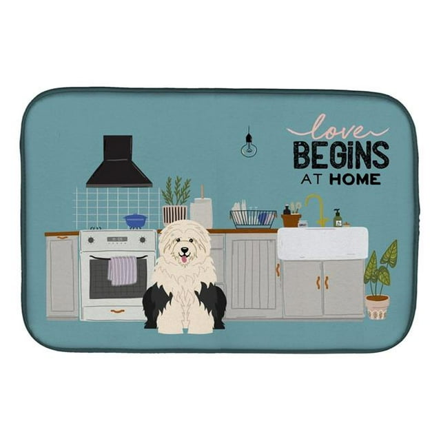 Carolines Treasures CK7800DDM 14 x 21 in. Old English Sheepdog Kitchen Scene Dish Drying Mat