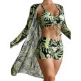 thumbnail image 1 of MAWCLOS Women Bathing Suit Ruched Swimsuit Three Pieces Swim Bikini Set Push Up Seaside Floral Print Swimming Suits Fluorescence Green L, 1 of 2