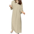 thumbnail image 2 of Gspmoly Robe pour Femmes, Robe Décontractée à Manches Longues en Coton et Lin Uni à Col en V pour le Printemps et l'Été avec Poches, Robes d'Été pour Femmes jusqu'à 60 % de Rabais, 2 of 6