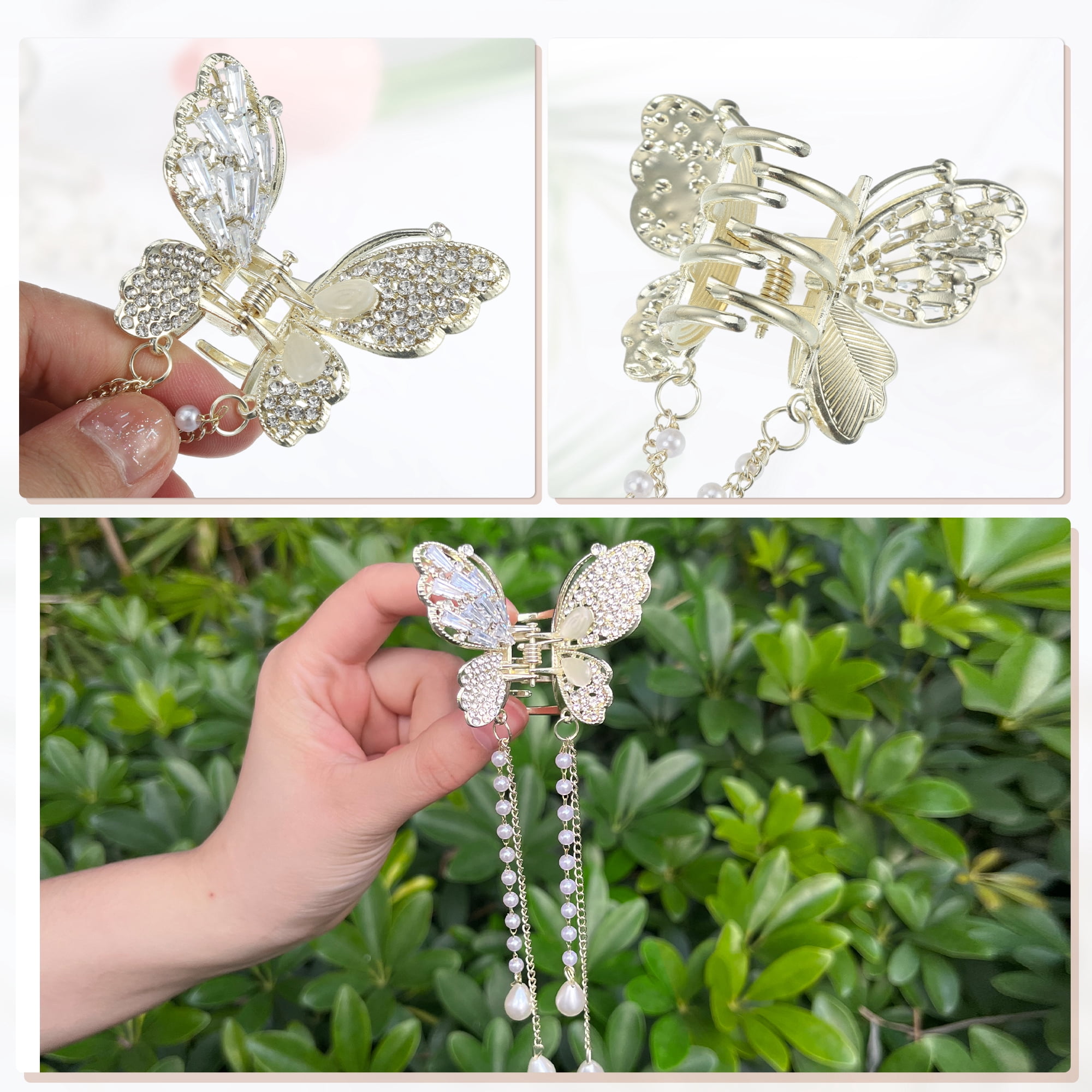 Unique Bargains 2Pcs Classic Hollow Butterfly Tassel Hair Clip Multicolor