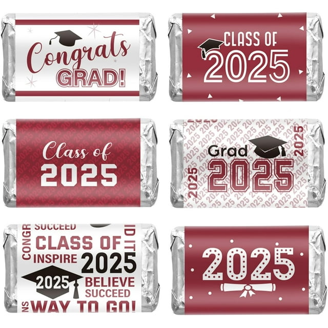 YISITIAN 2025 Graduation Decoration Label Sticker Congrats Mini Candy Bar Wrapper Class of Party Supplies College High School Nursing Grad Celebration, Candy Not Included (Maroon and CJ919-92425