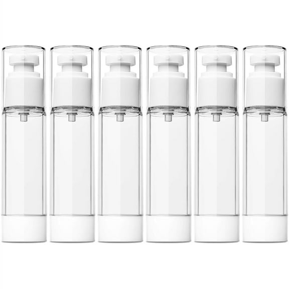 6 Pack 1.7 OZ/50 ML Airless Pump Bottles, Clear Plastic Travel Size Pump Bottles, Refillable Vacuum Cosmetic Containers Lotion Dispenser for Foundation, Cream, Shampoo