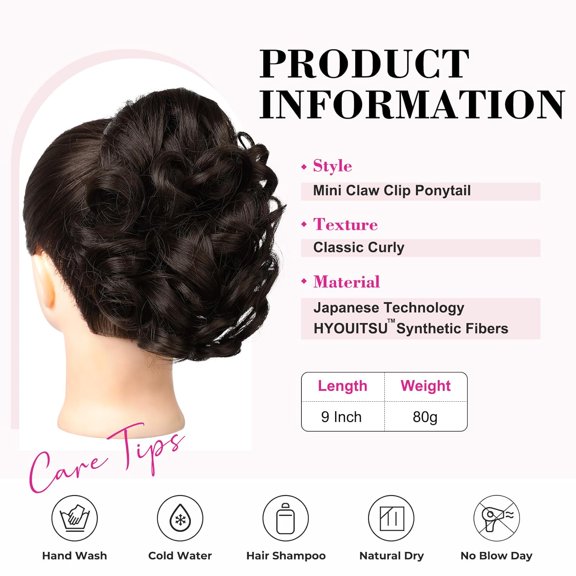 WEIF-Ponytail Extension, 9" Short Curly Wavy Claw Clip Synthetic Fiber Pony tails Hair Extensions HP001 Hairpieces for Women - Deep Brown