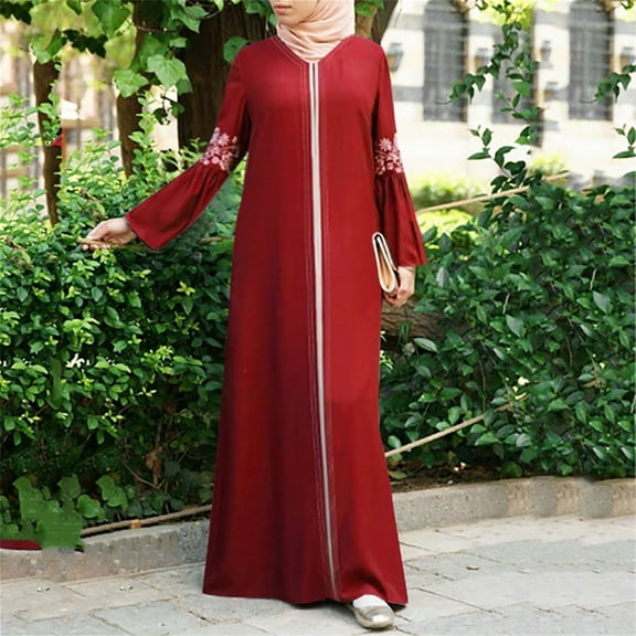Njagoc3 Womens Long Sleeve A - Line Maxi Dress, Solid Color, Casual Daily & Prayer Outfit
