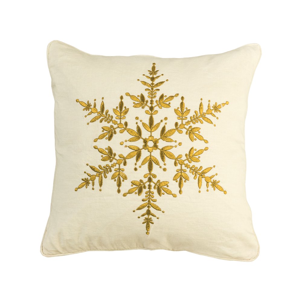 Snowflake 20x20 Pillow in Natural 100 Linen with Gold Embroidery